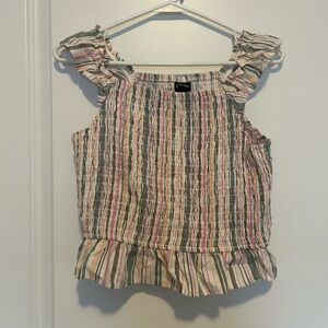 Striped Sleeveless Ruffle Top